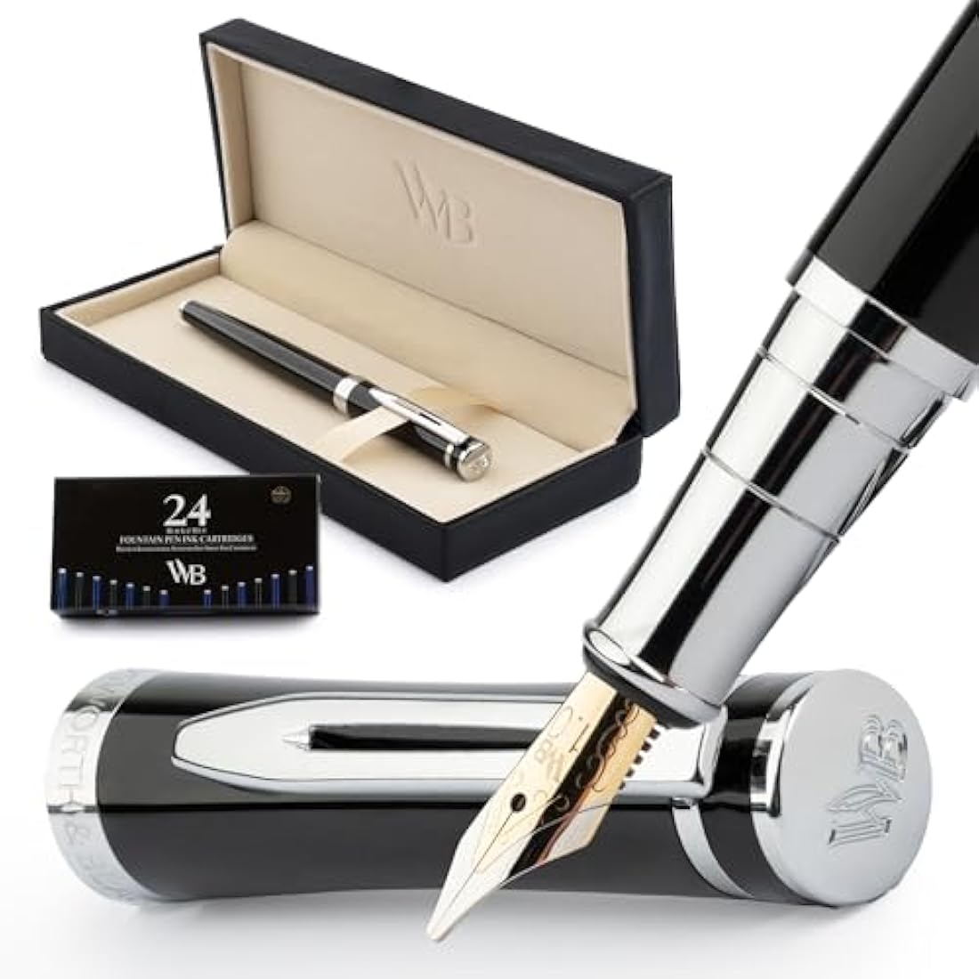 Wordsworth & Black Calligraphy Fountain Pen Set with 24 Ink Cartridges