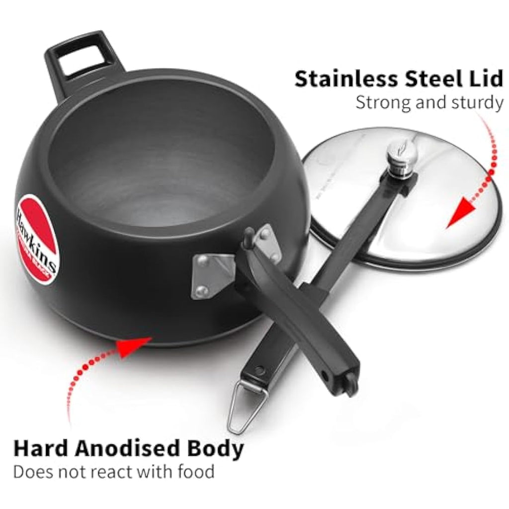 Hawkins Contura 5 Litre Hard Anodised Pressure Cooker – Black Handi