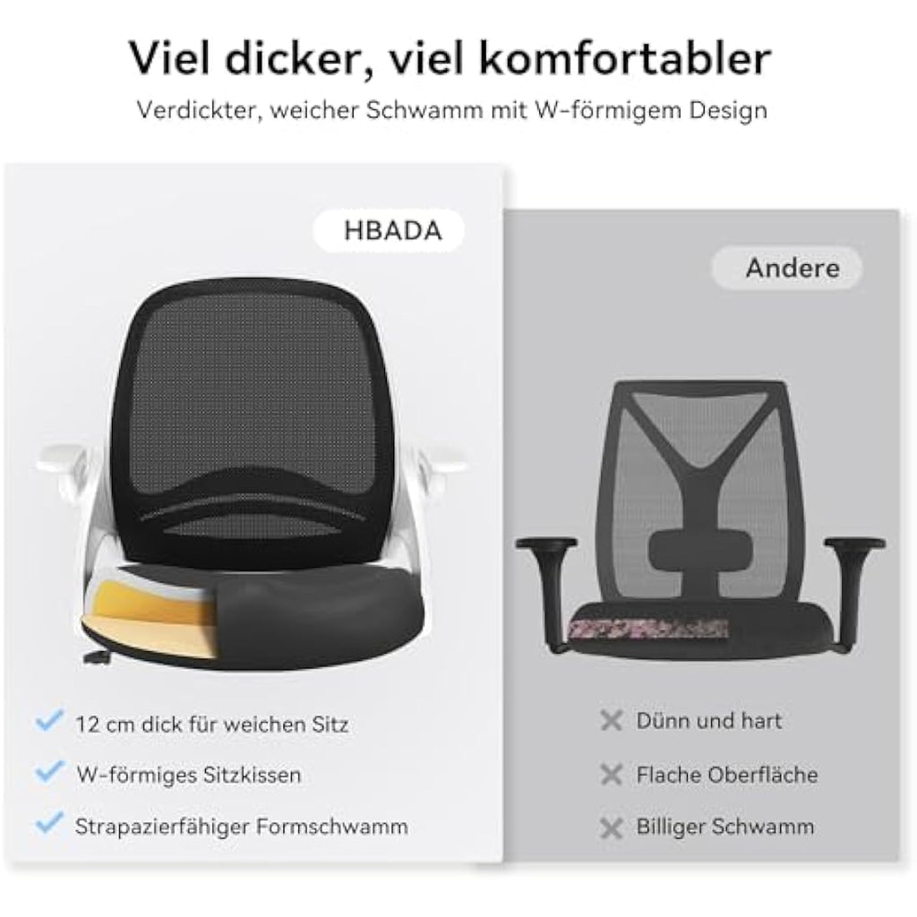 Hbada Ergonomic Mesh Office Chair – Flip-up Arms & Compact Design