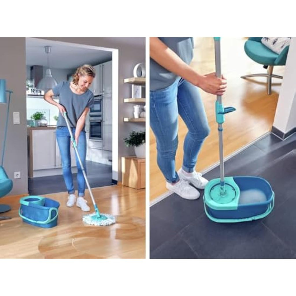 Leifheit Clean Twist Disc Mop Ergo Set | Microfibre Spin Mop and Bucket