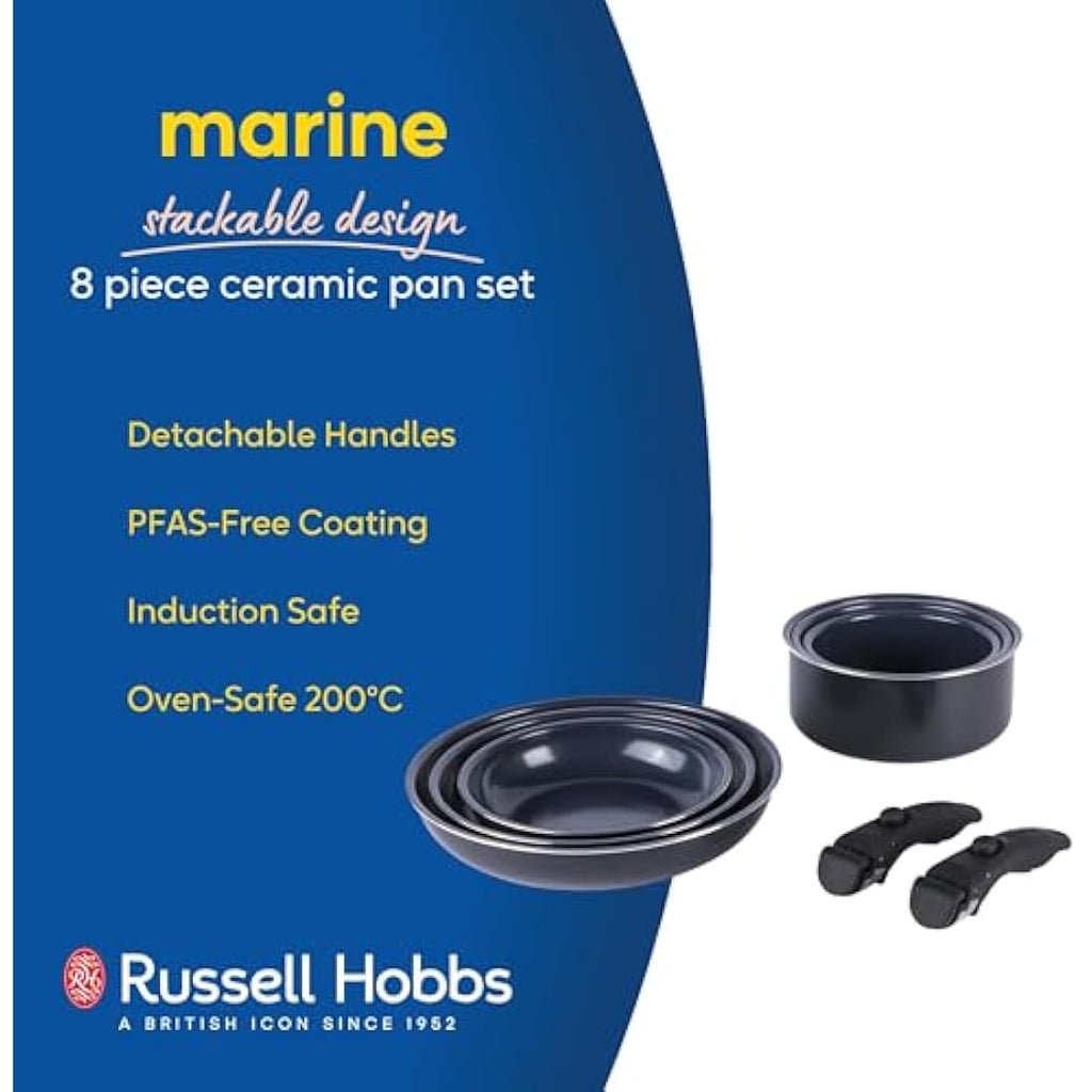 Russell Hobbs Smart Clip 8-Piece Non-Stick Pan Set – Navy Blue