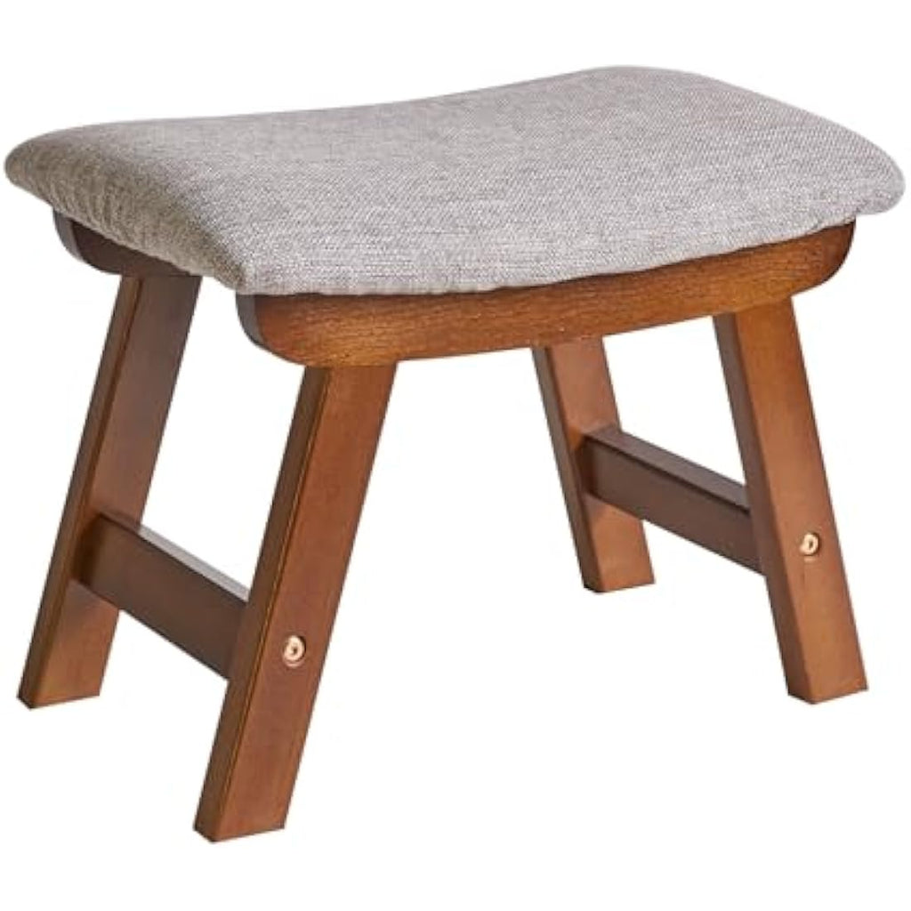 Wooden Ottoman Foot Stool | Grey Fabric Pouffe with Beech Legs