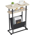 ZEXVIDA Narrow Side Table with Magazine Holder – Slim Oak End Table