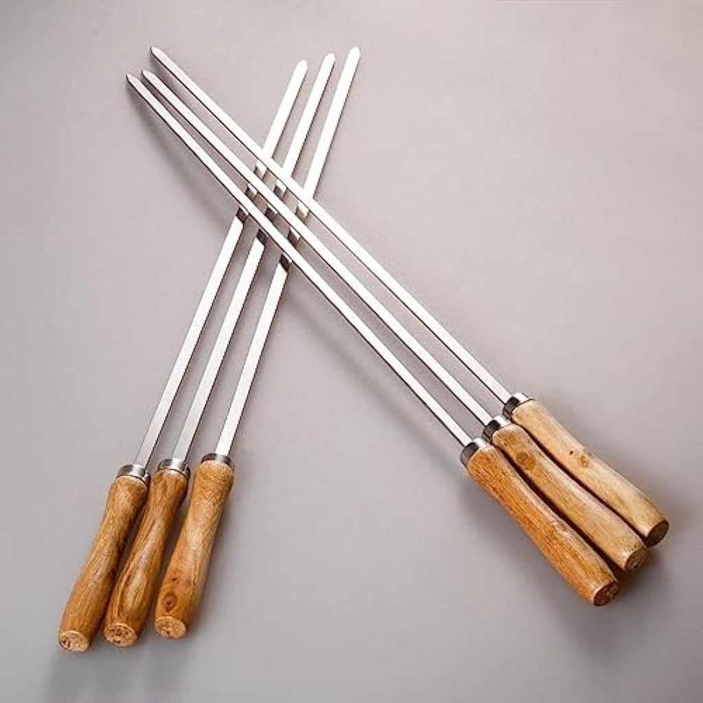 IMEEA Flat Kebab Skewers – 16.5in Stainless Steel BBQ Set with Wood Handle