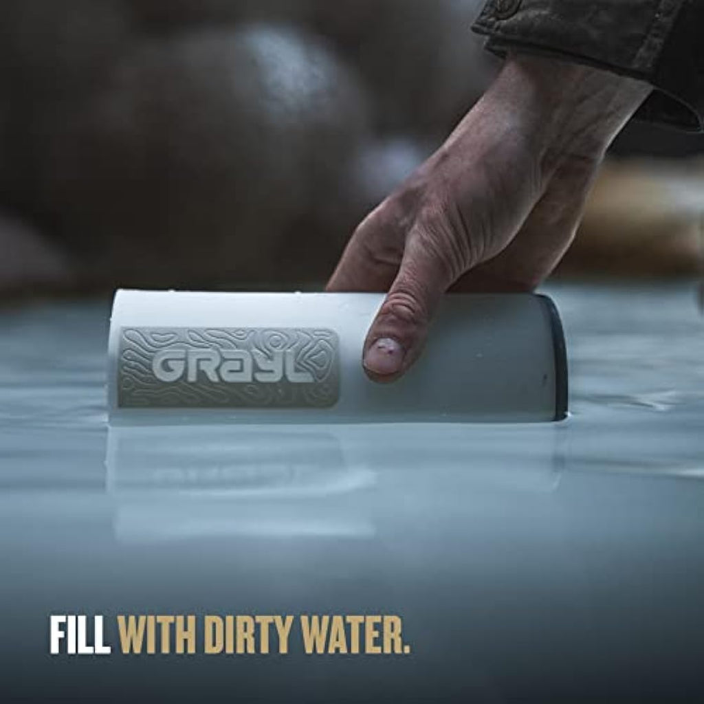 Grayl GeoPress Water Purifier Bottle - 24oz Portable Filter - Peak White