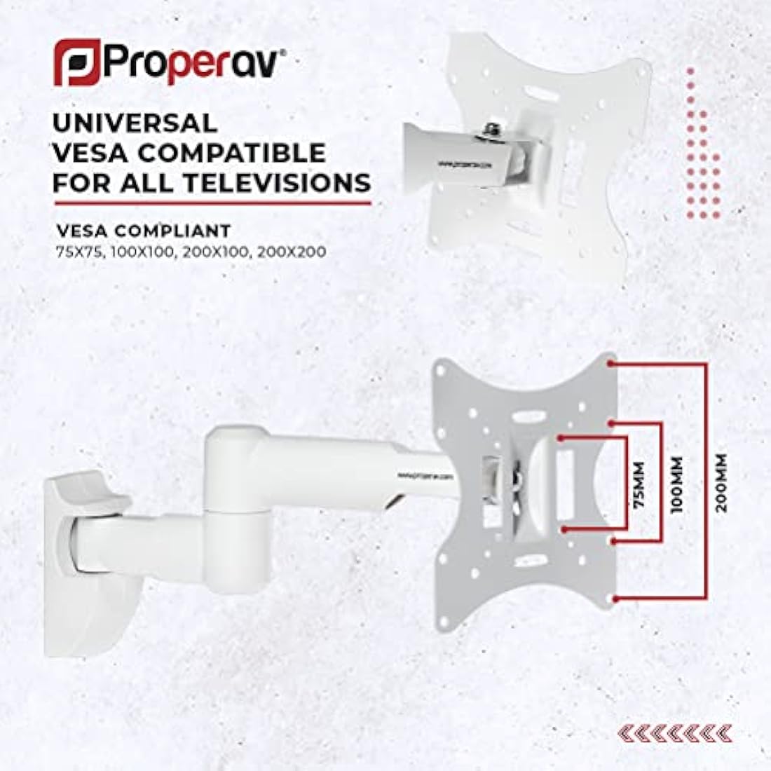 ProperAV White TV Wall Bracket | 23-43 Inch Tilt & Swivel VESA Mount