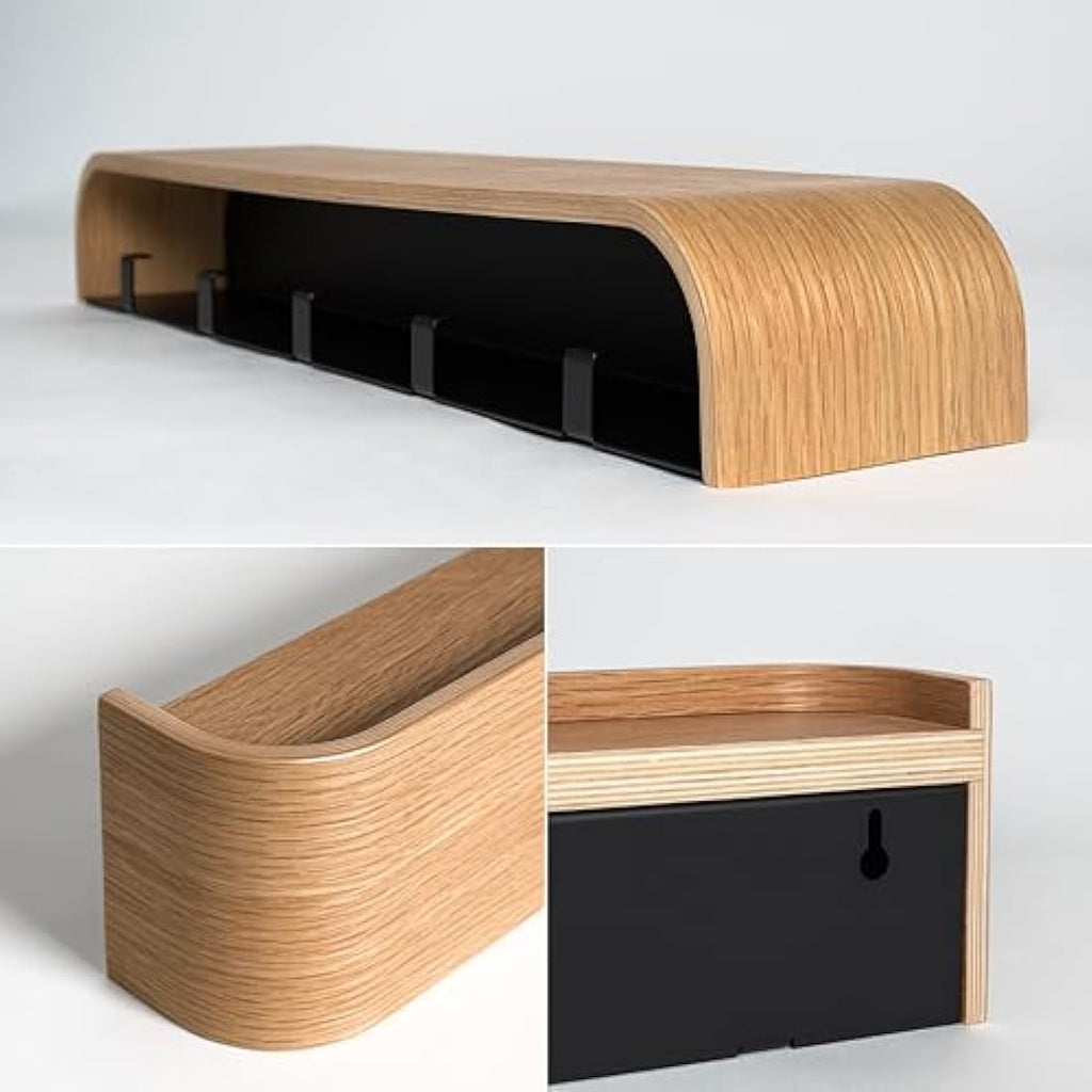 Kazai Toke Wall-Mounted Coat Rack – Oak Wood Veneer with 5 Hooks
