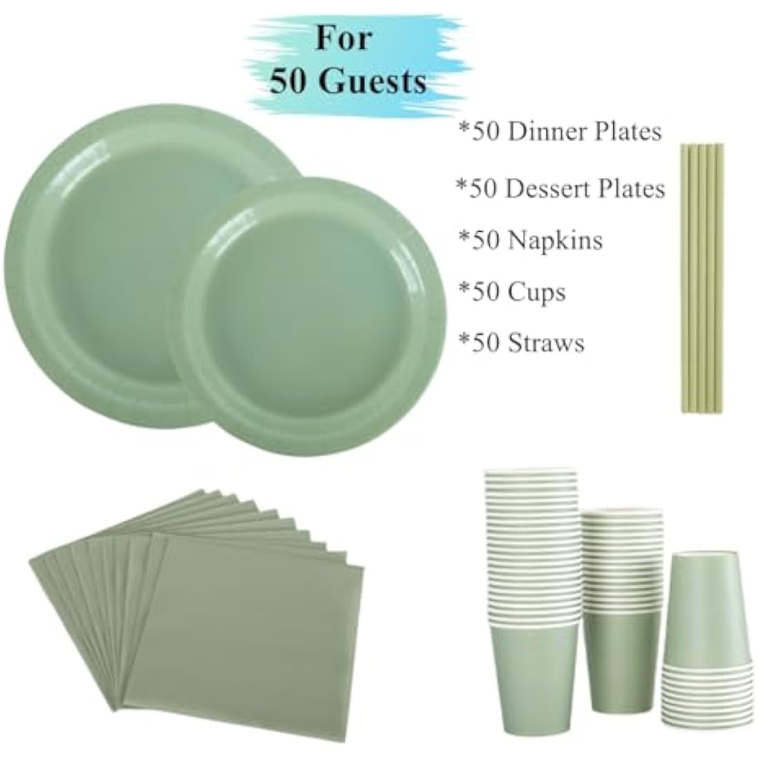 Jolof Store Sage Green Party Tableware Set | 250 Piece Disposable Plates