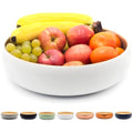 Dehaus Large Bamboo Fruit Bowl – 30cm White Wooden Salad Serving Bowl