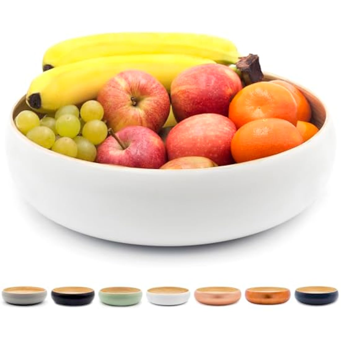 Dehaus Large Bamboo Fruit Bowl – 30cm White Wooden Salad Serving Bowl