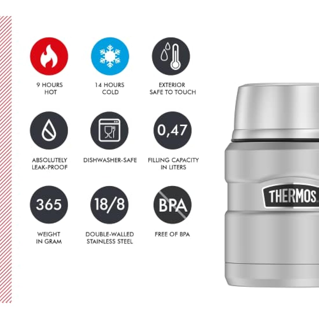 Thermos Stainless King Food Jar 0.47L | Insulated Steel with Spoon