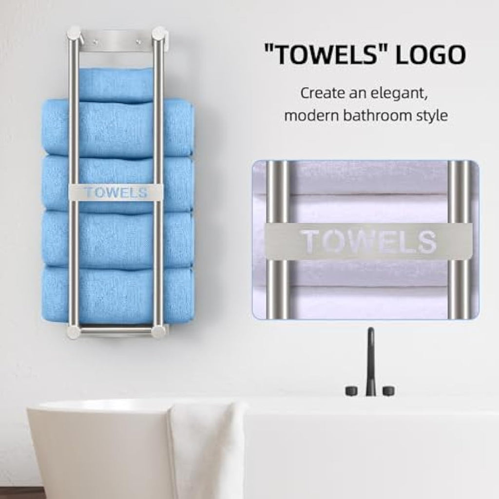 STWWO Wall Mounted Towel Rack – Brushed Metal Bathroom Storage