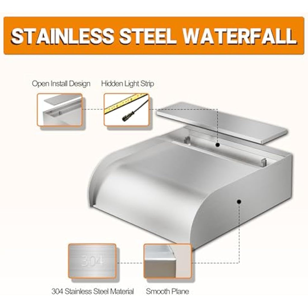 LONGRUNNEW 60cm Pond Waterfall Blade – 304 Stainless Steel Fountain