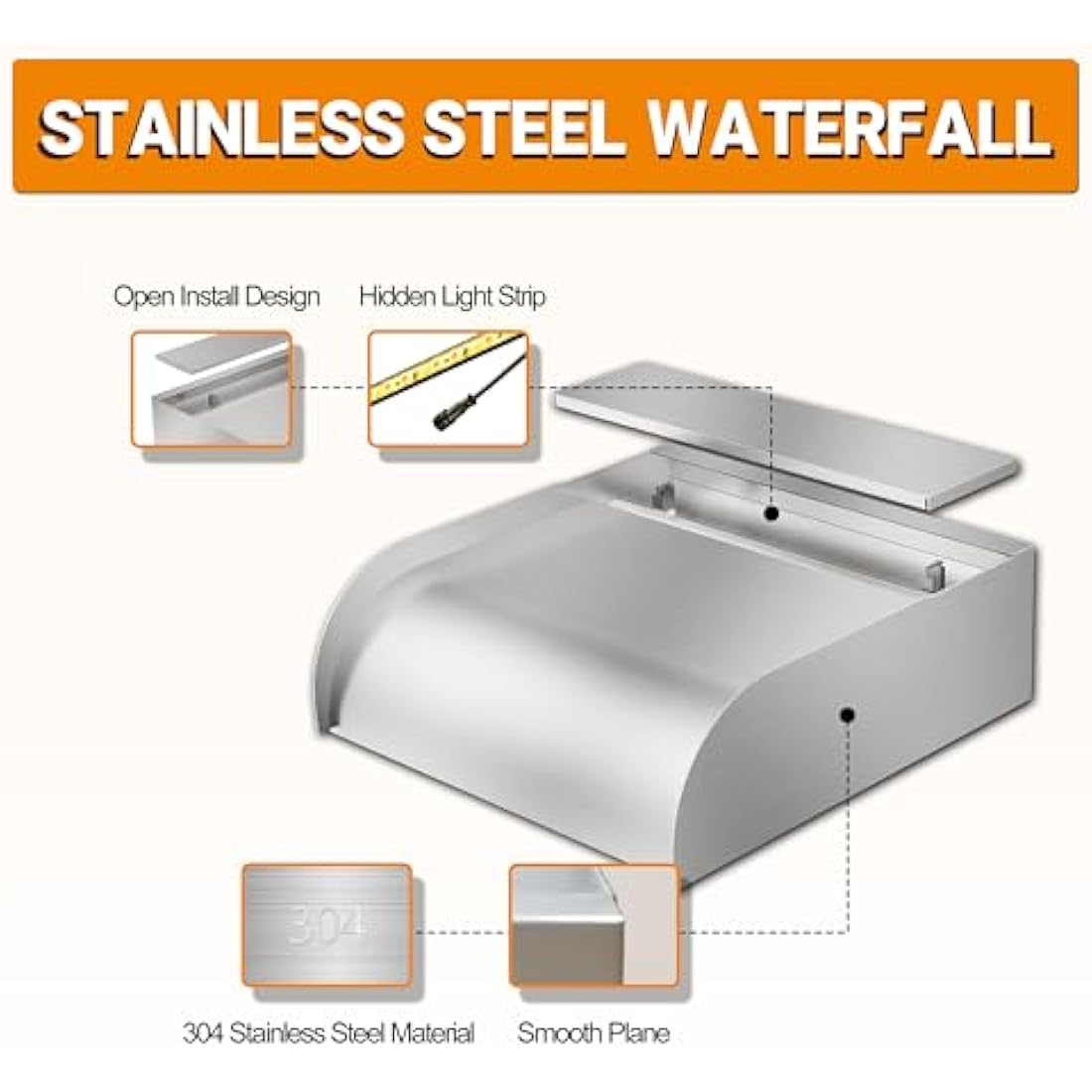 LONGRUNNEW 60cm Pond Waterfall Blade – 304 Stainless Steel Fountain