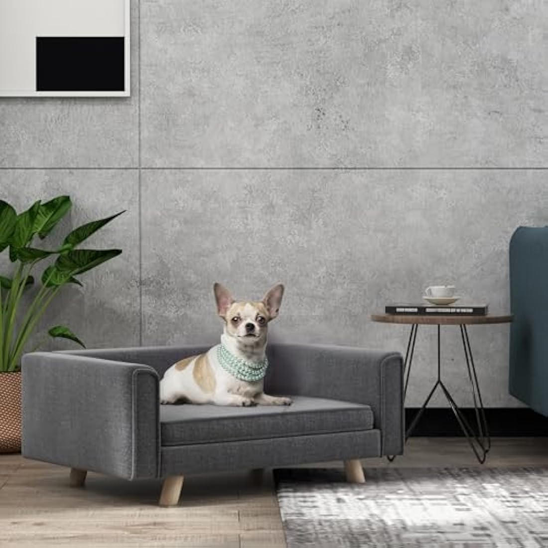 PawHut Elevated Dog Sofa Bed | Grey Washable Couch for Small Dogs