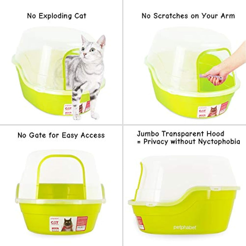 Petphabet Jumbo Hooded Cat Litter Box – XXL Enclosed Tray, Green