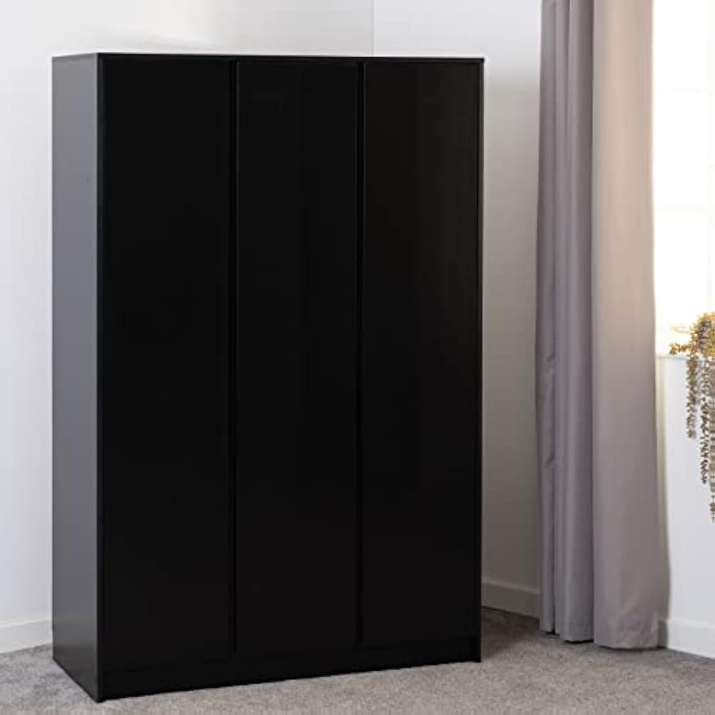 Seconique Malvern 3 Door Wardrobe in Black | Modern Bedroom Storage