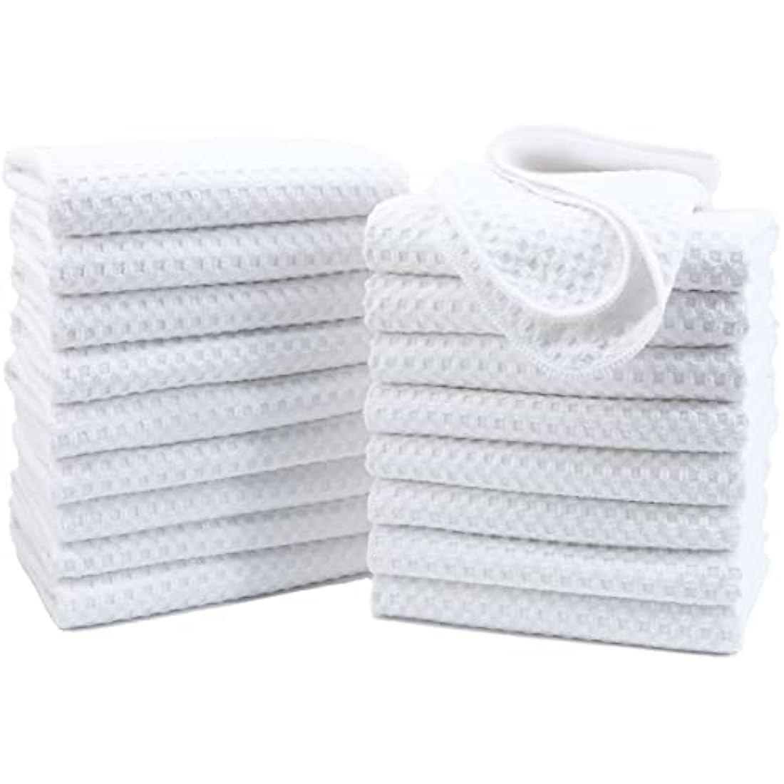 Polyte Microfiber Kitchen Dish Towels - Waffle Weave White, 18 Pack
