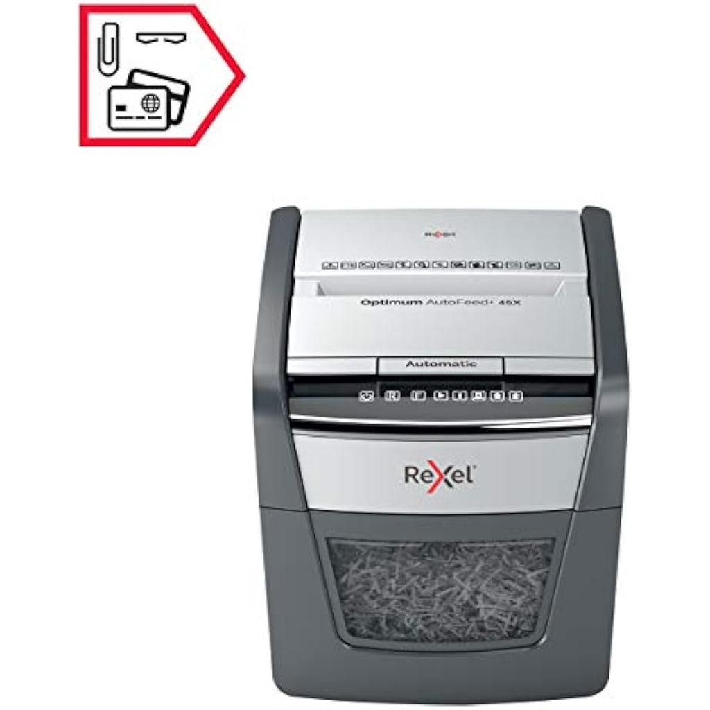 Rexel Optimum Auto Feed 45X Cross Cut Paper Shredder | 20L Bin, P-4
