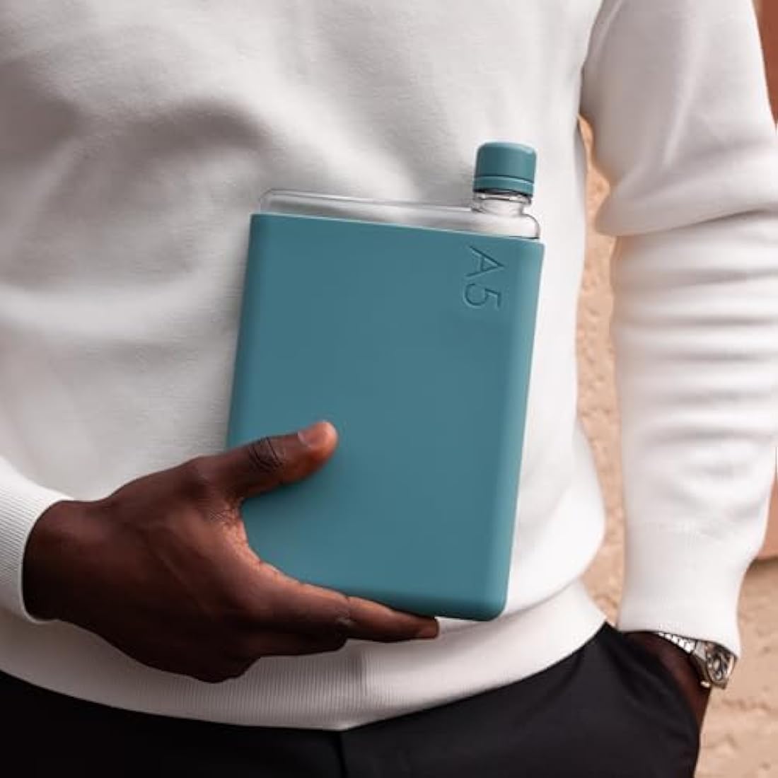 memobottle A5 Slim Water Bottle - 750ml Tritan with Sea Mist Sleeve