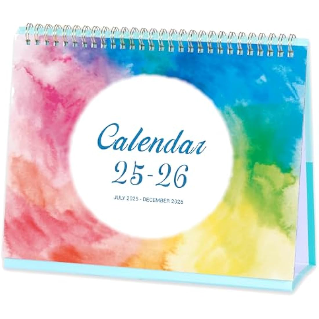 2025-2026 Desk Calendar – 18 Month Rainbow Watercolor Ink