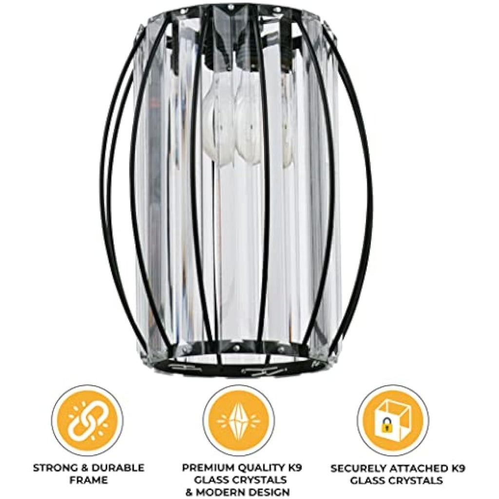 Black Crystal Cylinder Lampshade for Ceiling & Bedside