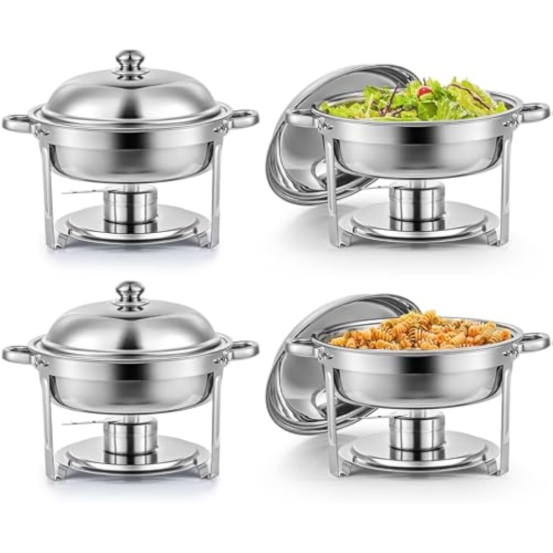 Wilprep 4-Pack Round Chafing Dish Buffet Set | 5L Stainless Steel Food Warmers