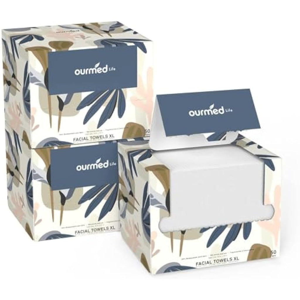Ourmed Life Disposable Face Towels | Biodegradable XL Dry Wipes | 150 Count