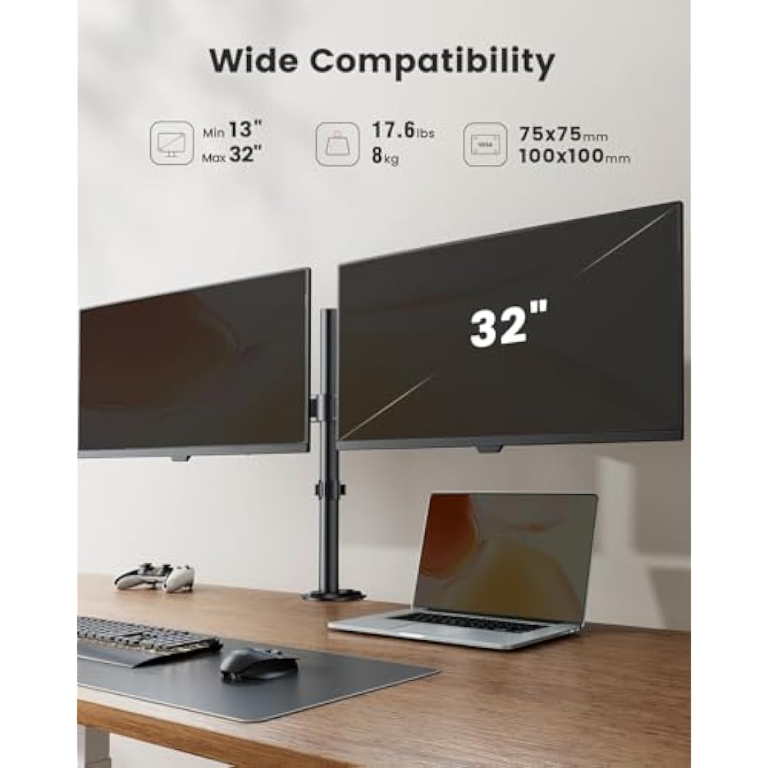 ErGear Dual Monitor Stand | Adjustable Steel Arm for 13-32 Inch Screens