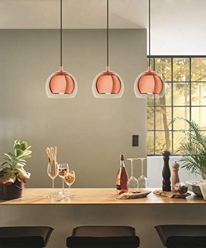EGLO Rocamar 3-Light Pendant - Copper Steel & Glass Ceiling Light