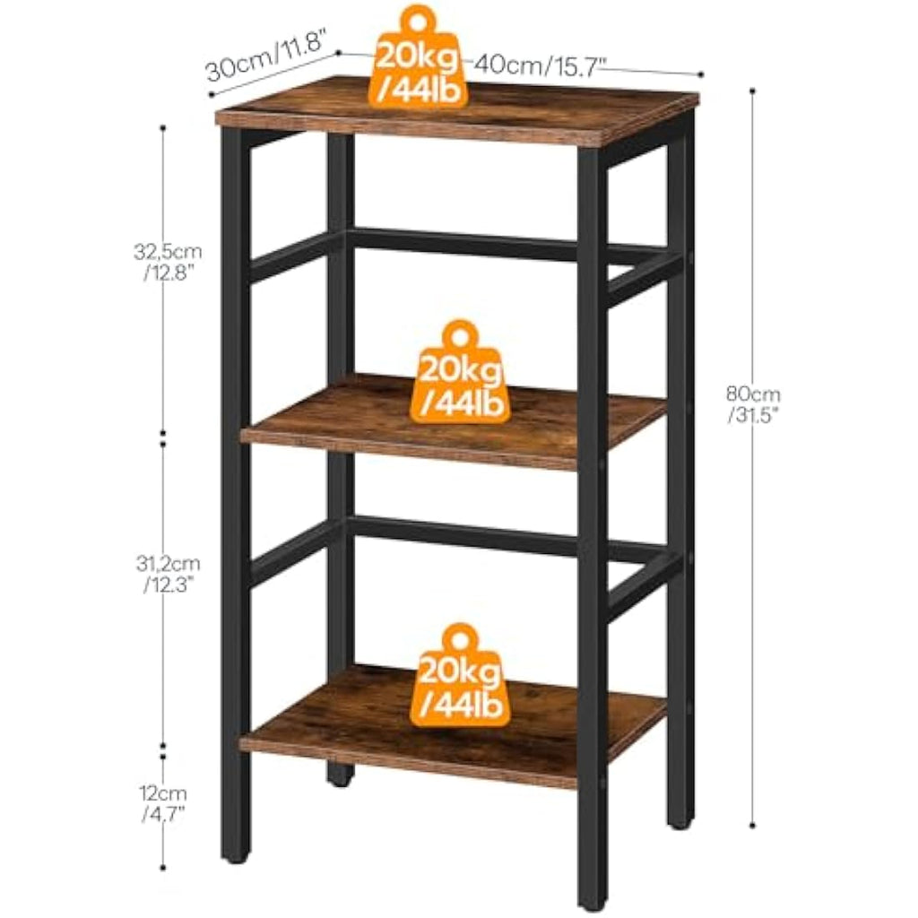 HOOBRO 3-Tier Record Player Stand – Industrial Tall Side Table, Rustic Brown