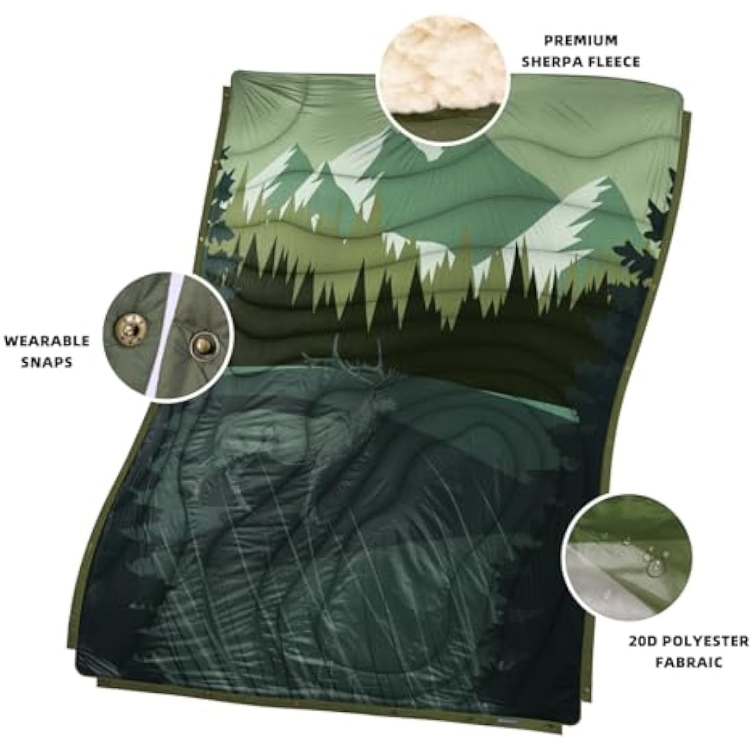 KawaGebo Kamp Sherpa Camping Blanket | Warm Puffy Quilt & Poncho