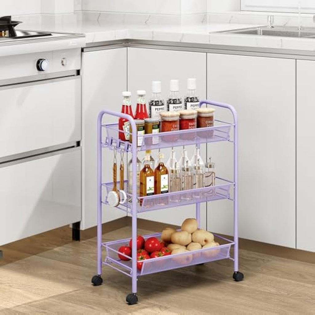 APEXCHASER 3-Tier Rolling Utility Cart | Metal Mobile Storage Trolley