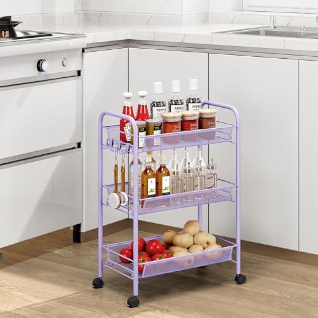 APEXCHASER 3-Tier Rolling Utility Cart | Metal Mobile Storage Trolley