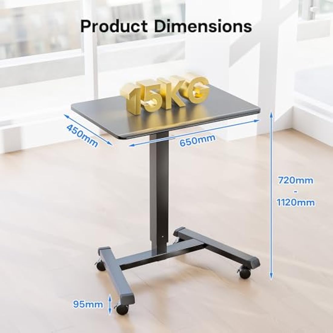 BONTEC Mobile Standing Desk | Height Adjustable 65x45cm Portable Table