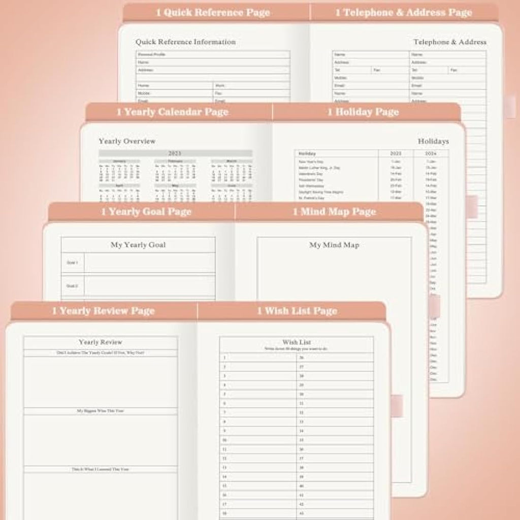 Jolof Store Undated Daily Planner | A5 PU Leather Hourly Agenda, Pink