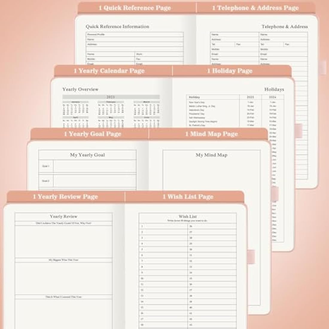 Jolof Store Undated Daily Planner | A5 PU Leather Hourly Agenda, Pink