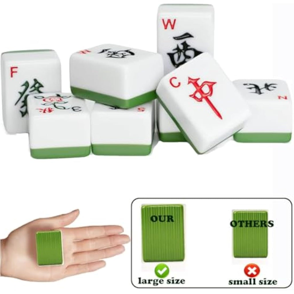 LANYOTA Chinese Mahjong Set | Large 36mm Green Tiles with Travel Case
