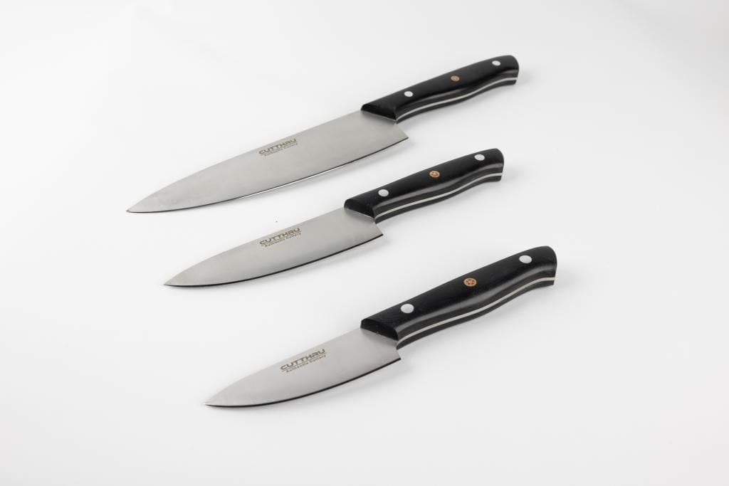 CUTTHRU 3-Piece Kitchen Knife Set – Full Tang G10 Handle Stainless Steel