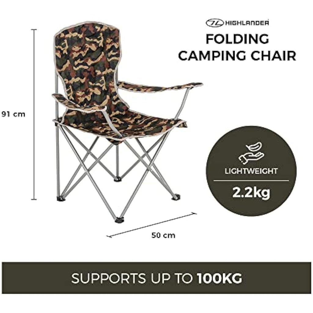 Highlander Camping Chair – Lightweight Folding Steel Chair with Cup Holder