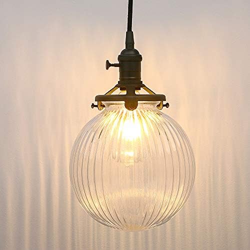 Yosoan Industrial Pendant Light – Ribbed Glass Globe Chandelier, Black