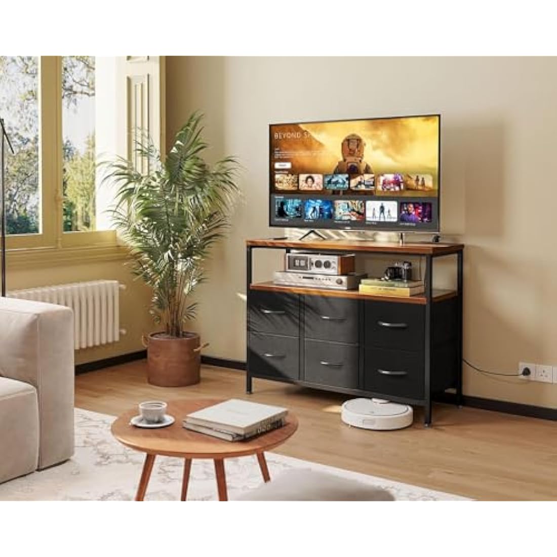 ODK 6 Drawer Fabric Chest of Drawers with Charging Station – Retro Color