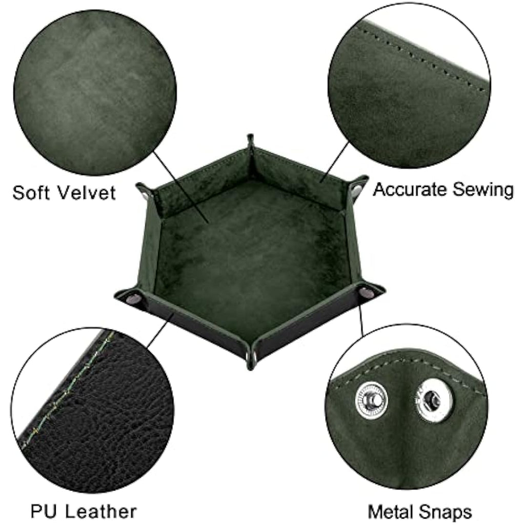 SIQUK 4-Piece Hexagon Dice Tray Set | Folding PU Leather & Velvet
