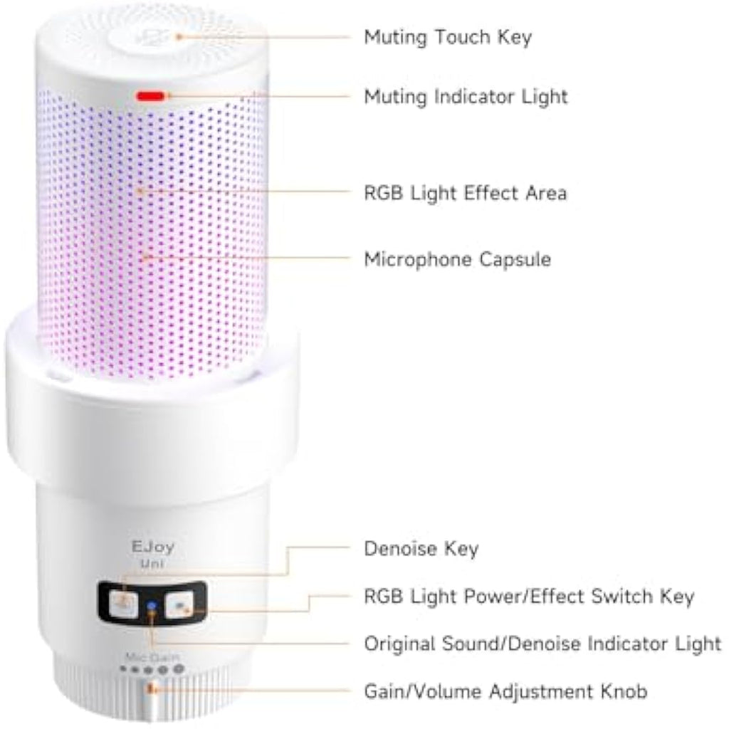 Comica EJoy Uni A USB Gaming Microphone with Boom Arm - RGB White
