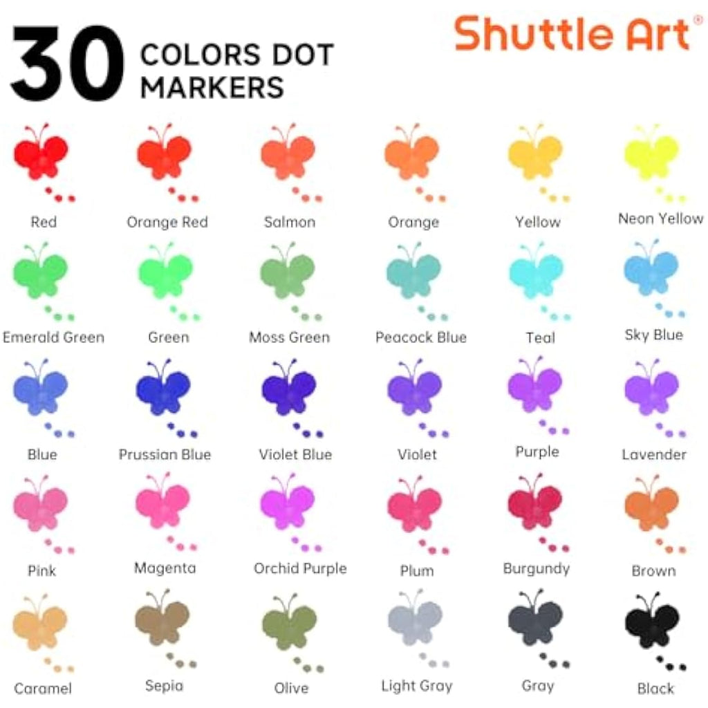 Shuttle Art 30 Colors Dot Markers – Washable Bingo Dabbers for Kids
