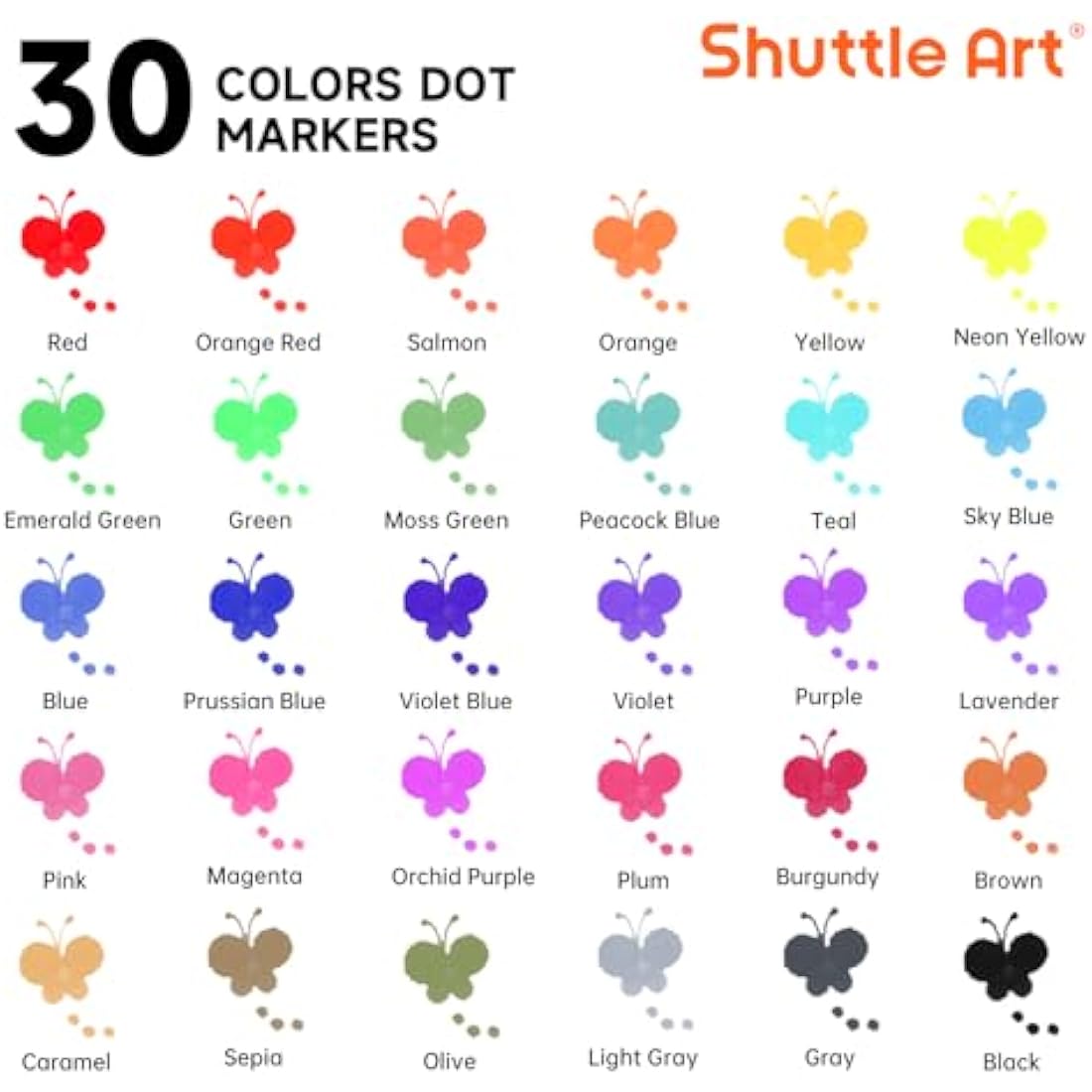 Shuttle Art 30 Colors Dot Markers – Washable Bingo Dabbers for Kids