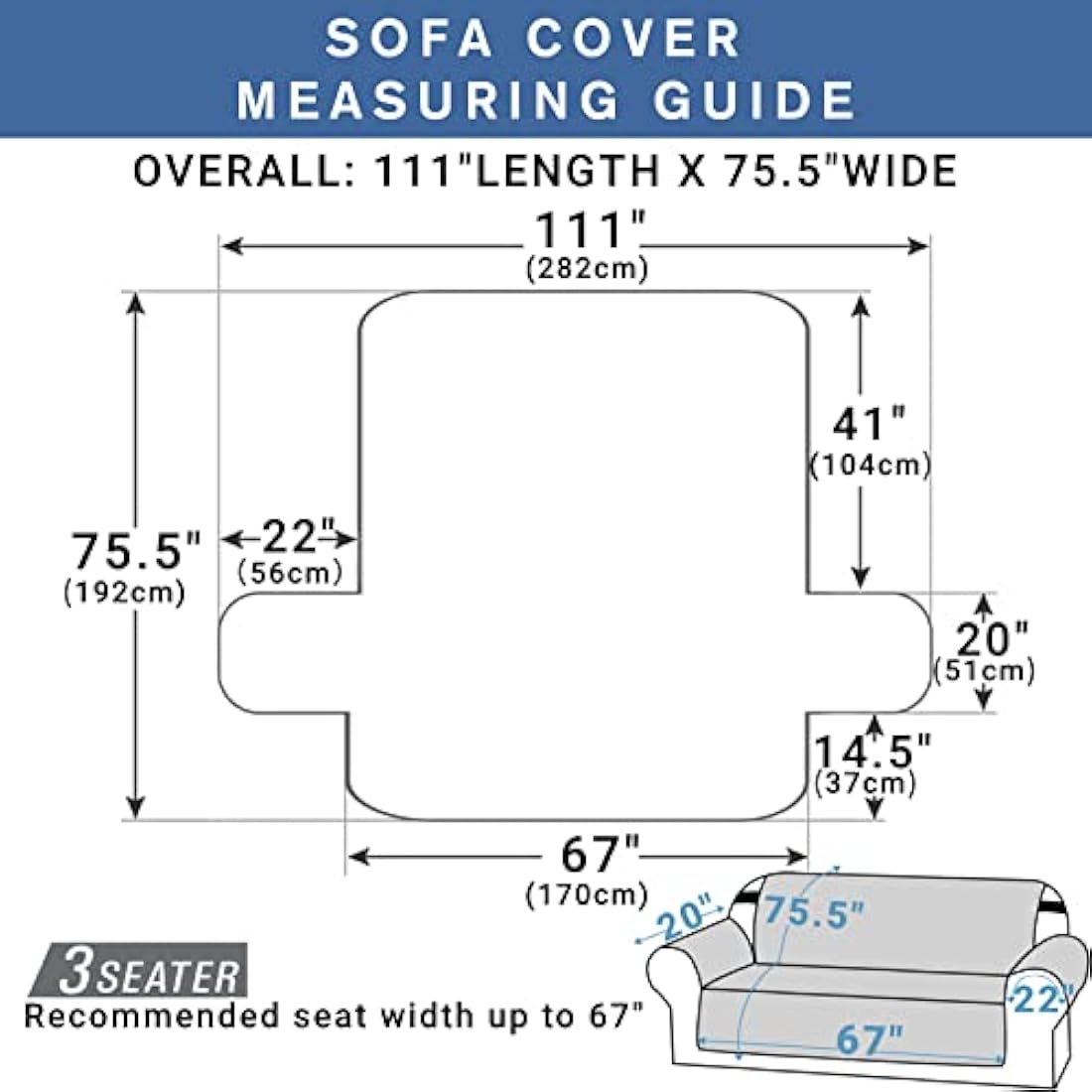 XINEAGE Quilted 3 Seater Sofa Cover | Water Resistant Non-Slip Couch Protector