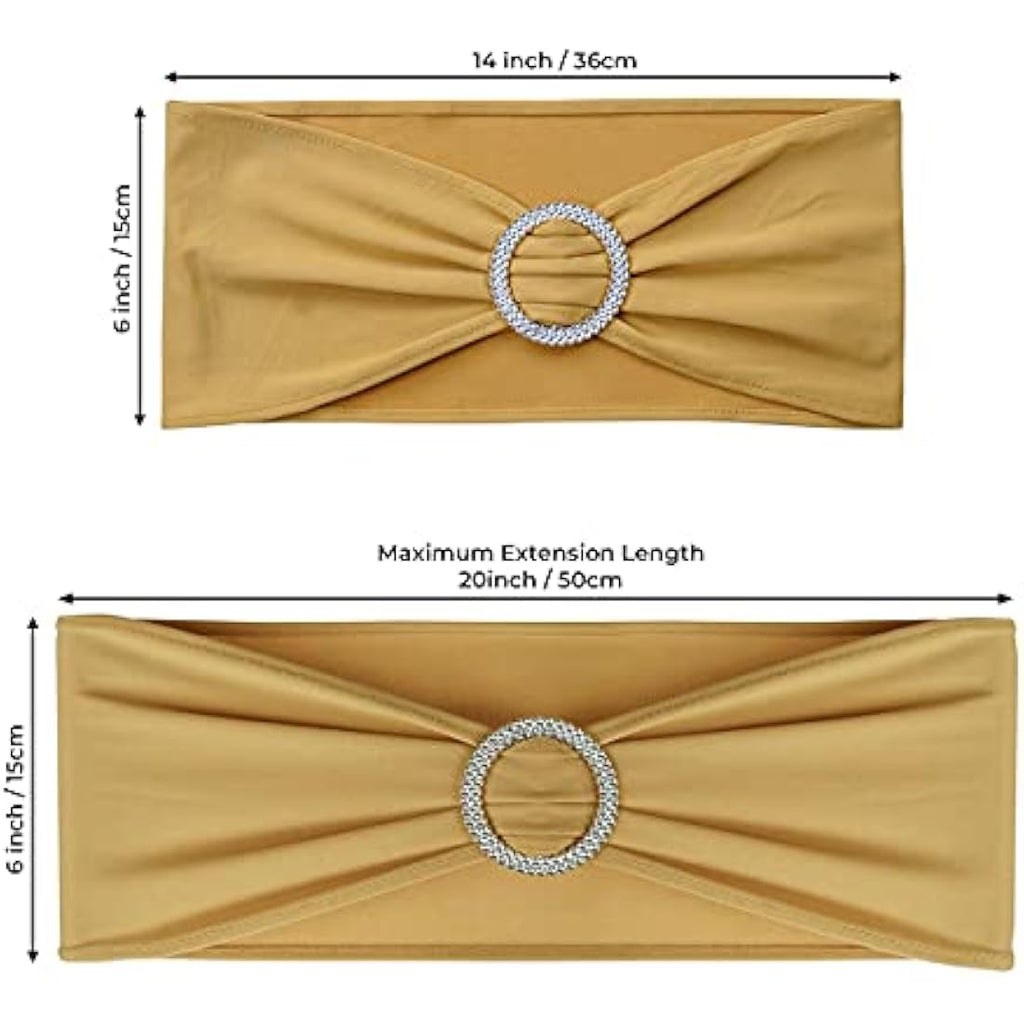 Babenest Gold Spandex Chair Sashes | Stretch Wedding Bands - 100 Pack