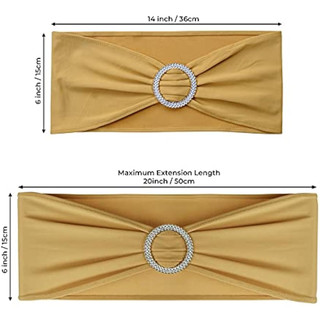 Babenest Gold Spandex Chair Sashes | Stretch Wedding Bands - 100 Pack