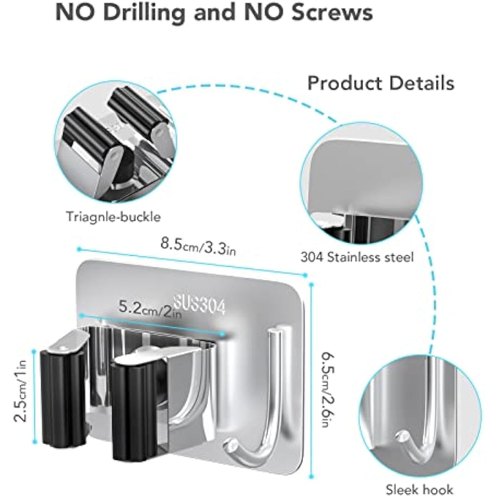 Homeasy Mop and Broom Holder | 4 Pcs Stainless Steel Wall Mount Hanger
